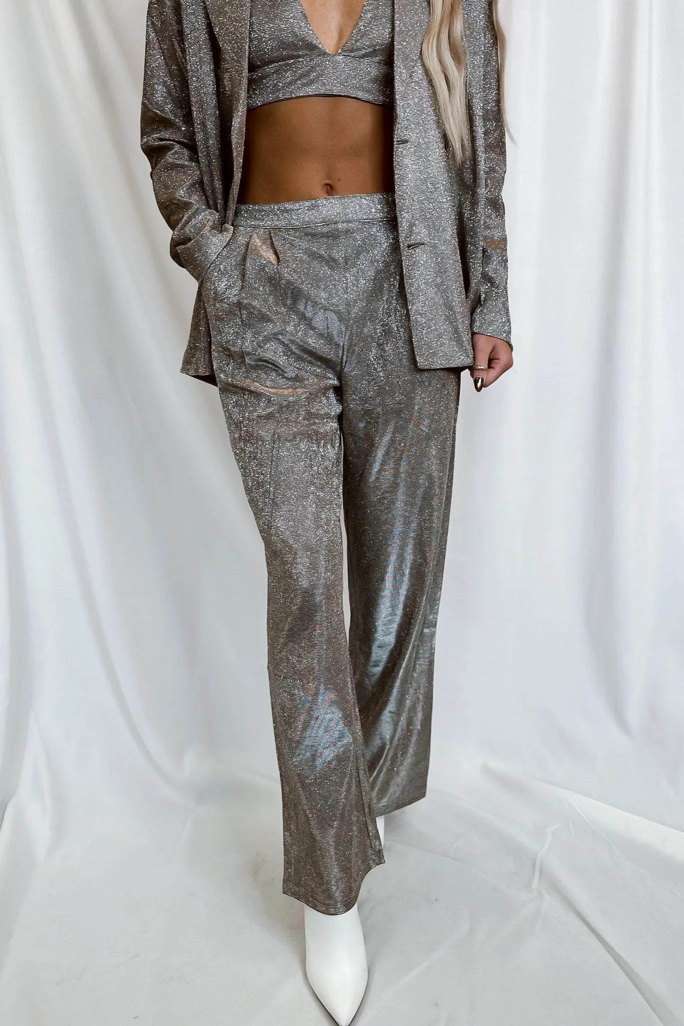 Flashing Lights Wide Leg Pants Silver/Bronze- FINAL SALE