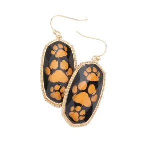 Game Day Triple Paw Pointed Hexagon Dangle Earrings