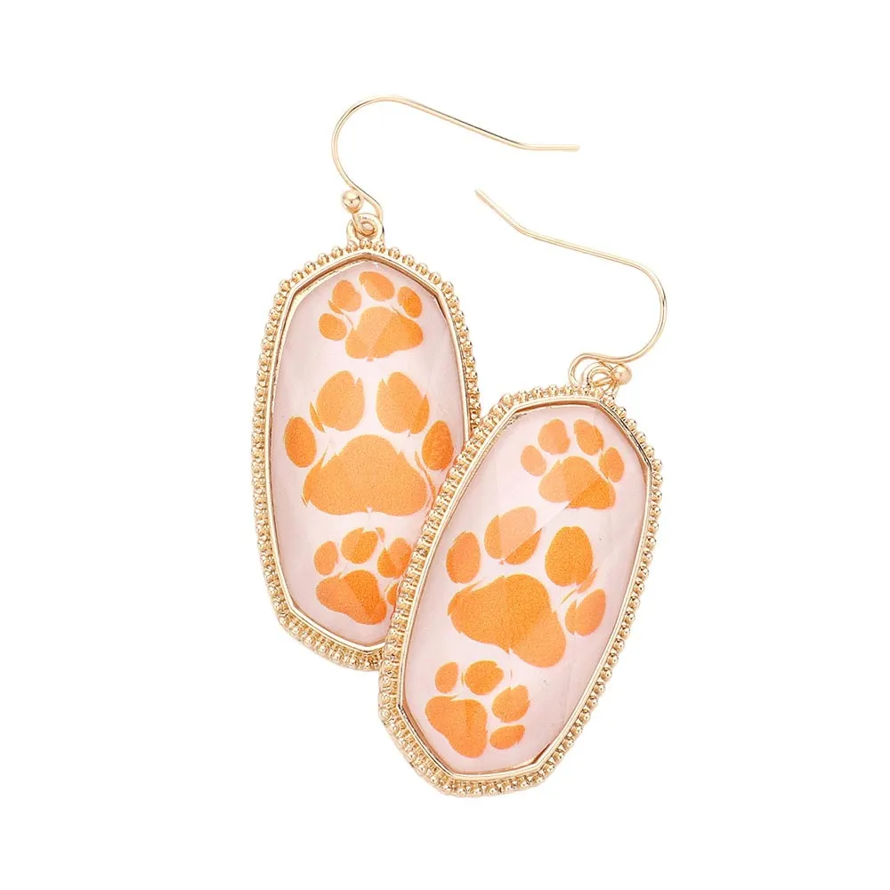 Game Day Triple Paw Pointed Hexagon Dangle Earrings