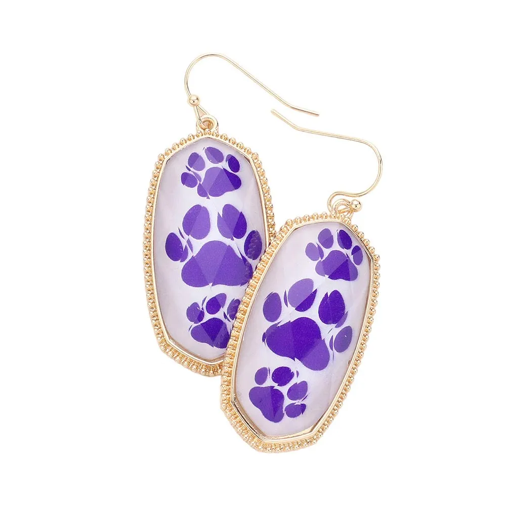 Game Day Triple Paw Pointed Hexagon Dangle Earrings