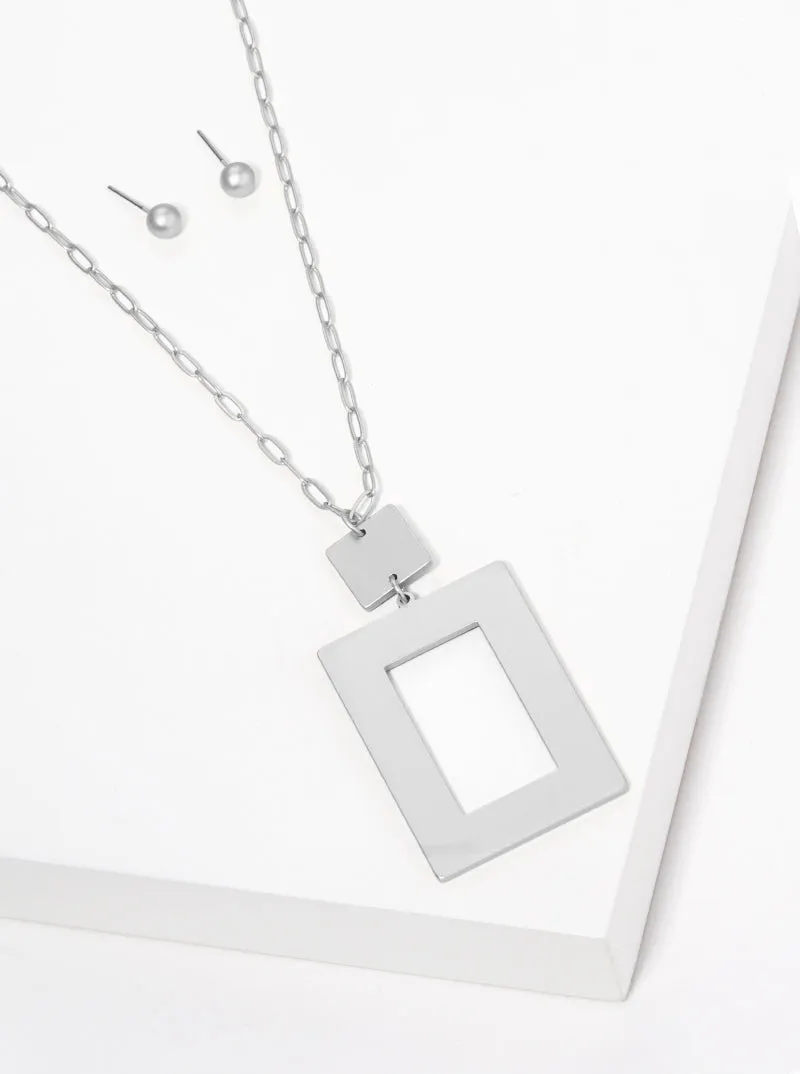 Geometric Silver Pendant Necklace Set