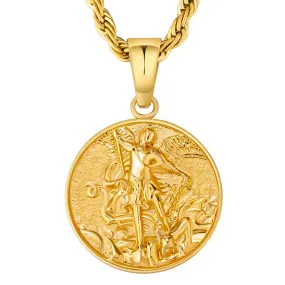 Gold Angle Coin Pendant Necklace with Rope Chain for Men