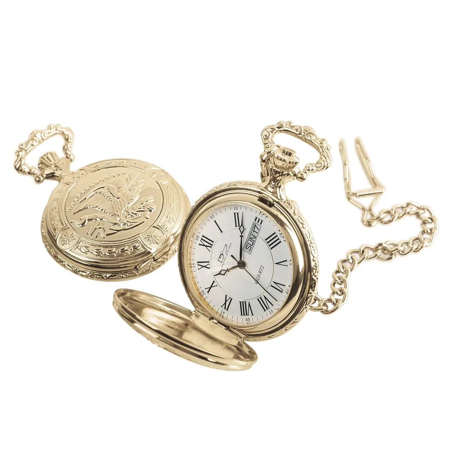 Golden American Eagle Hunter Pocket Watch & Chain