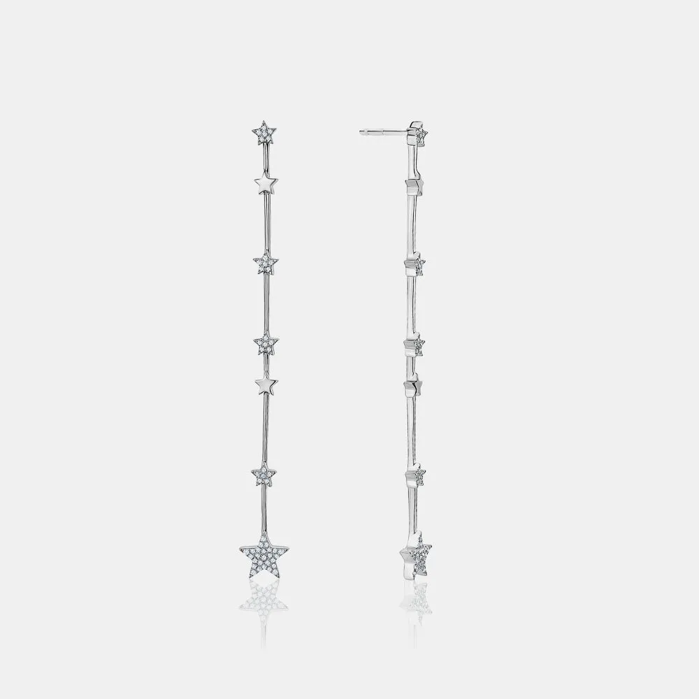 Graduated Gold and Diamond Star Earrings