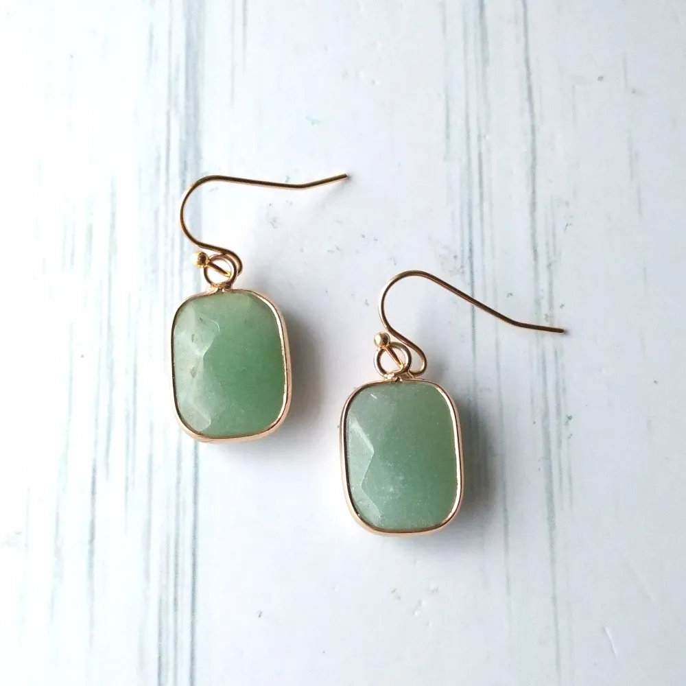 Green Jade Single Drop Hook Earrings