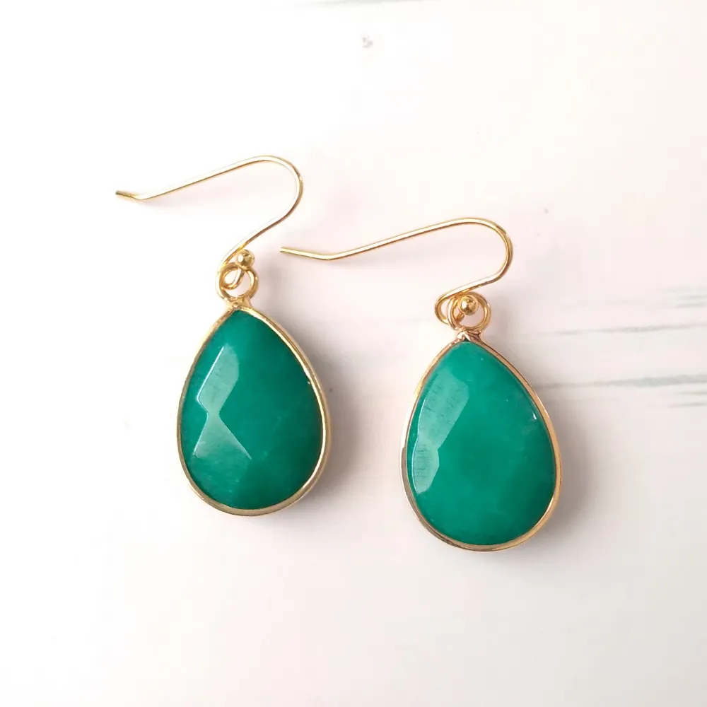 Green Jade Single Drop Hook Earrings