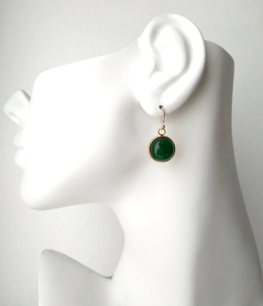 Green Jade Single Drop Hook Earrings