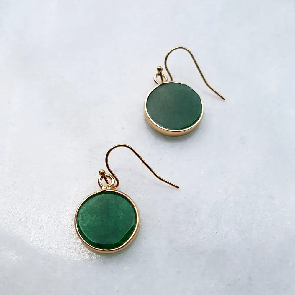 Green Jade Single Drop Hook Earrings