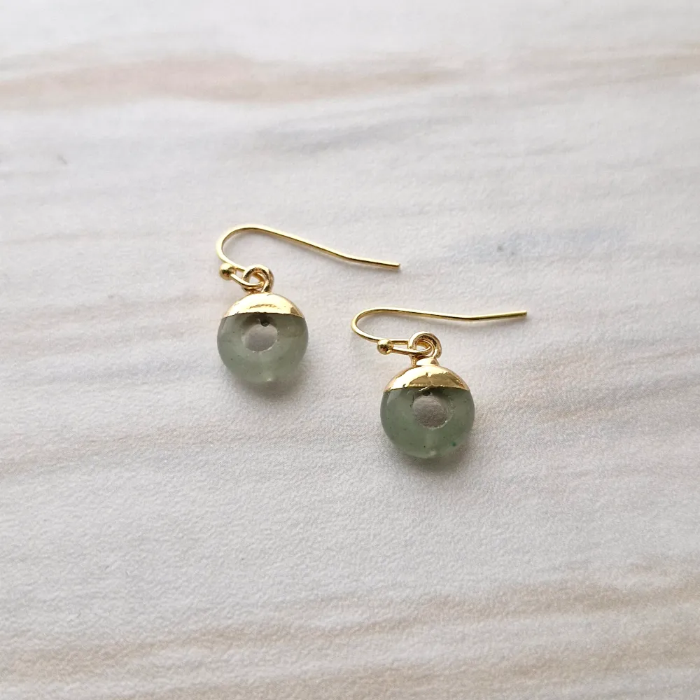 Green Jade Single Drop Hook Earrings