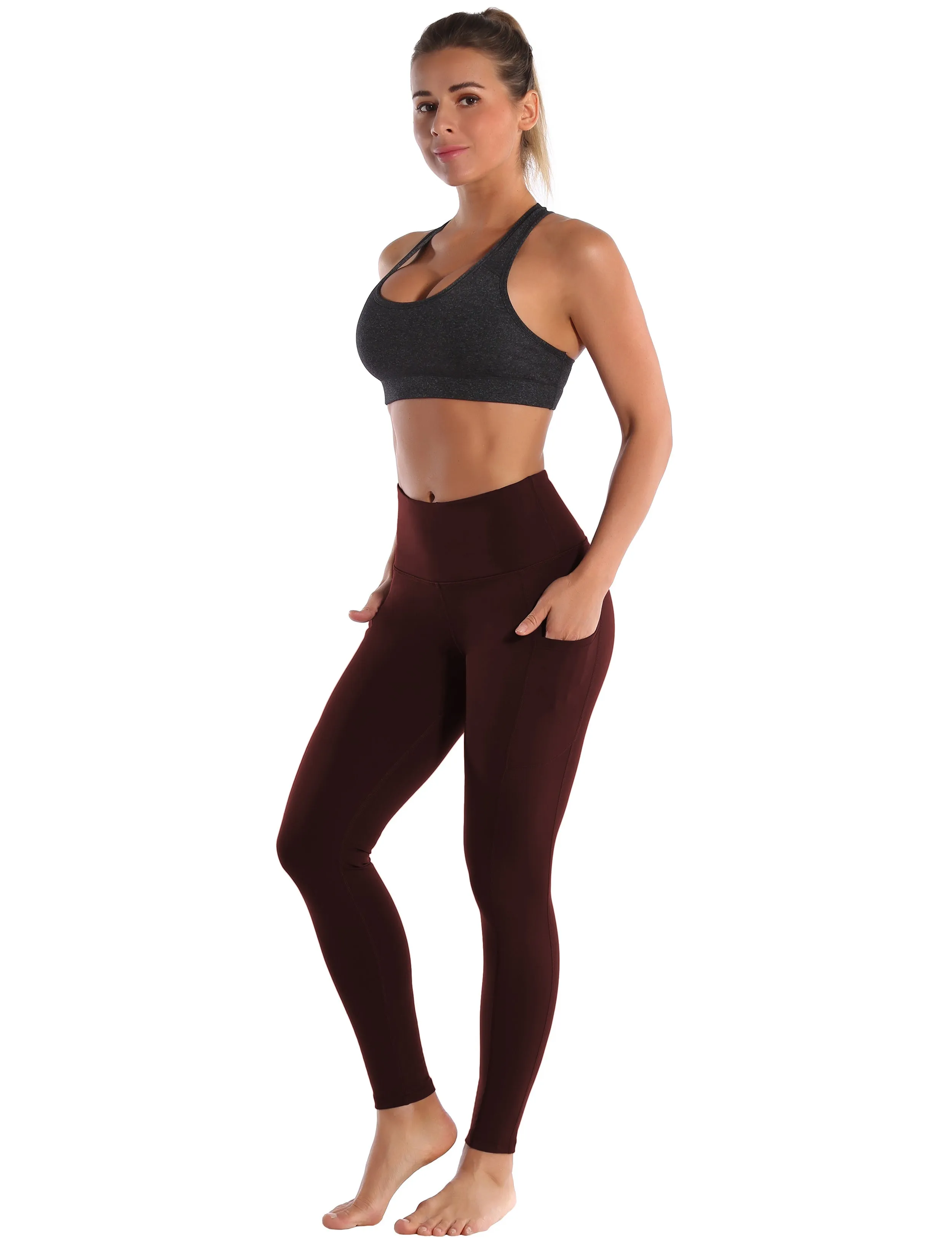 Hip Line Side Pockets yogastudio Pants mahoganymaroon_yogastudio