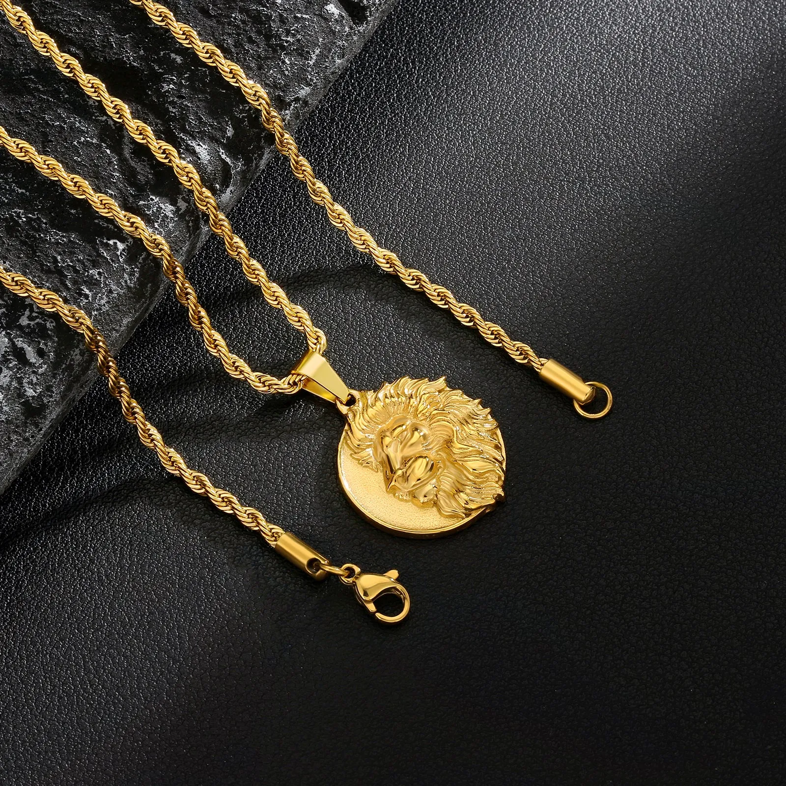 Lion Coin Pendant Necklace for Men LNCM