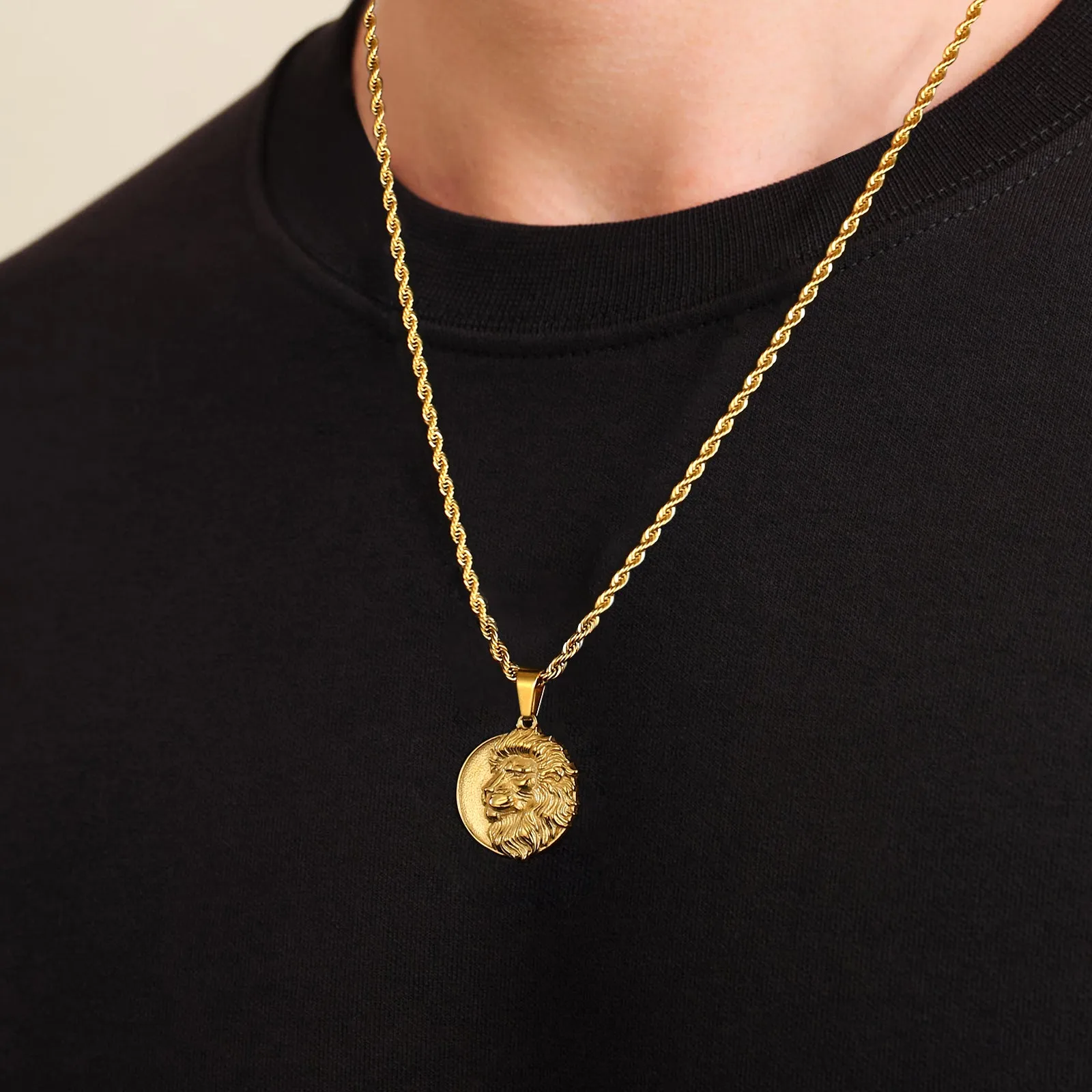 Lion Coin Pendant Necklace for Men LNCM