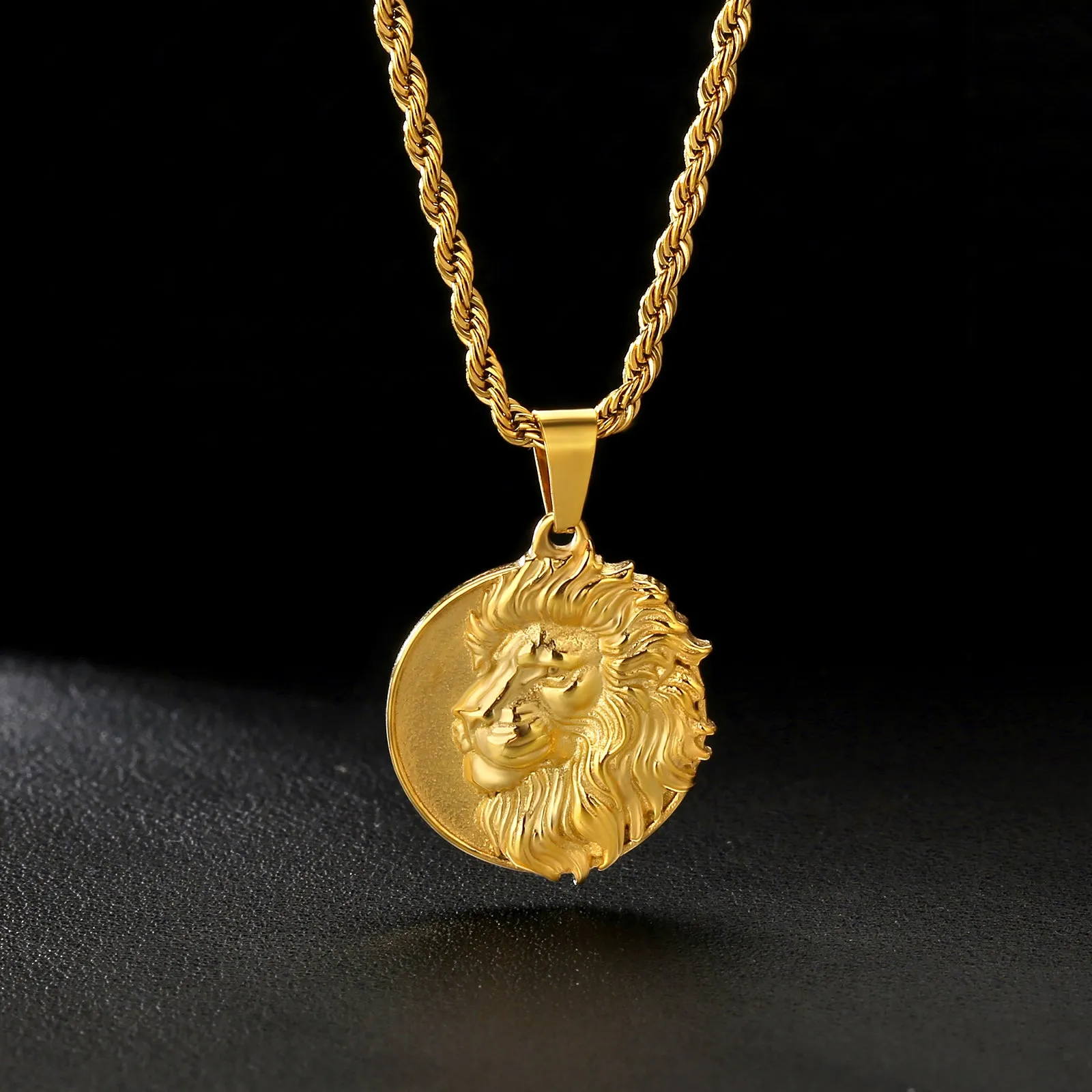 Lion Coin Pendant Necklace for Men LNCM