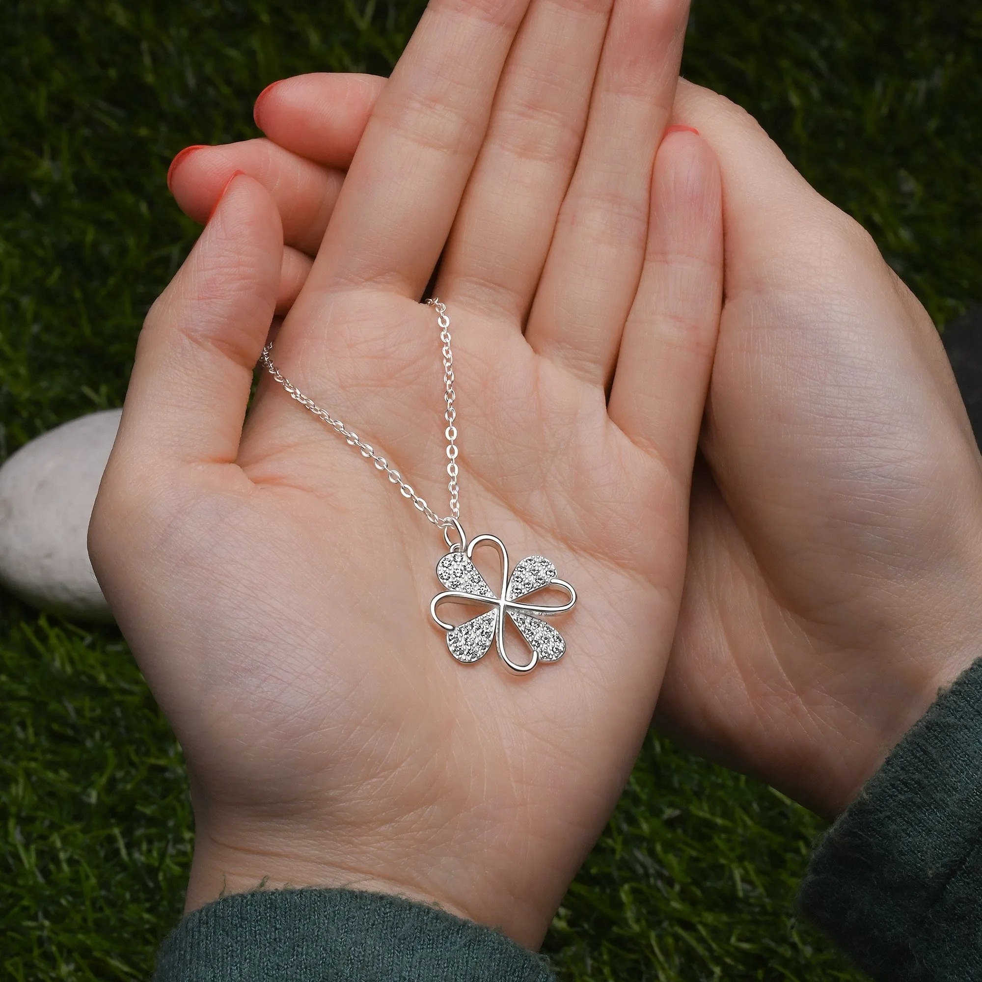 Lucky Infinity Heart Four Leaf Clover Pendant Silver