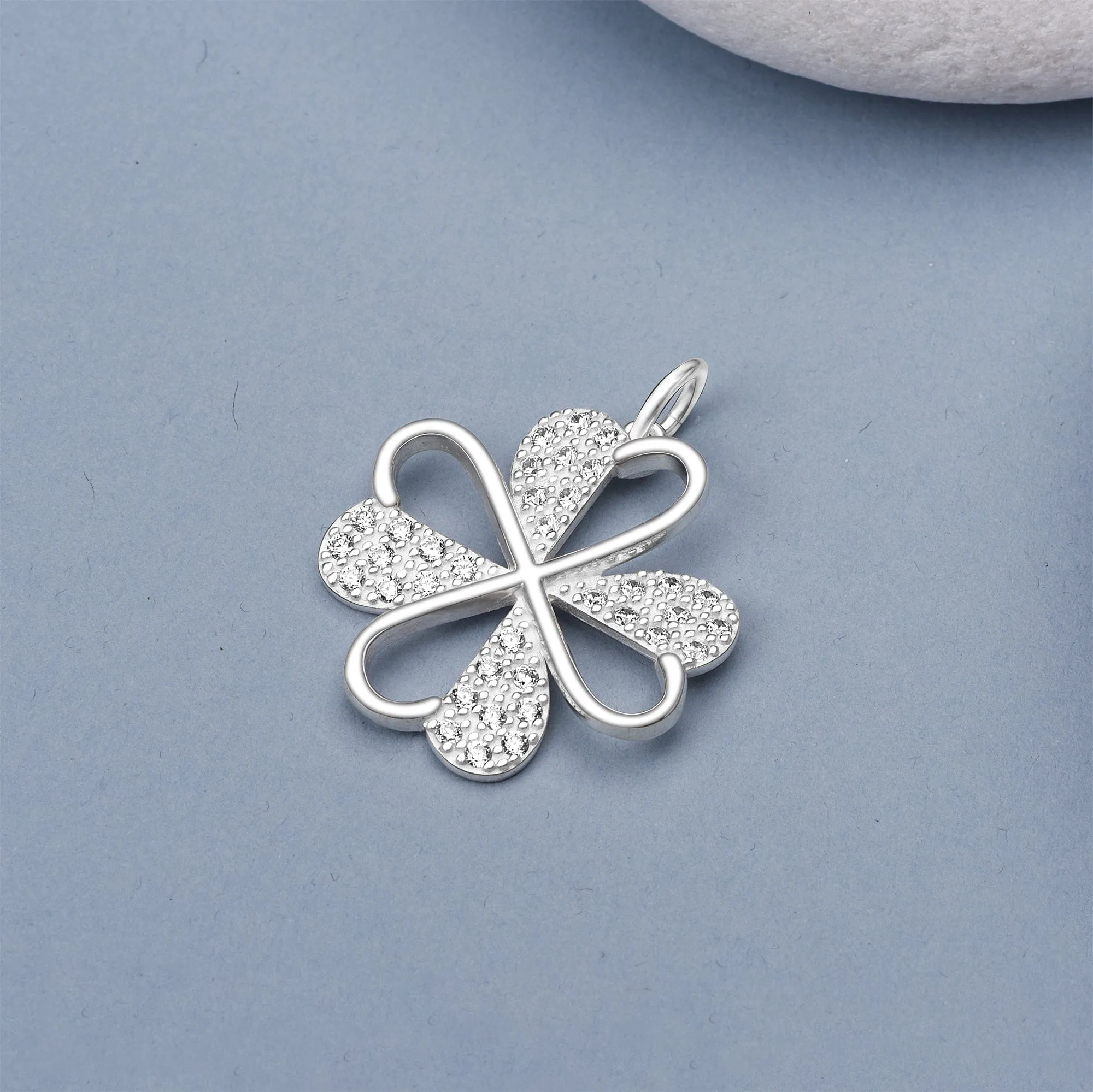 Lucky Infinity Heart Four Leaf Clover Pendant Silver