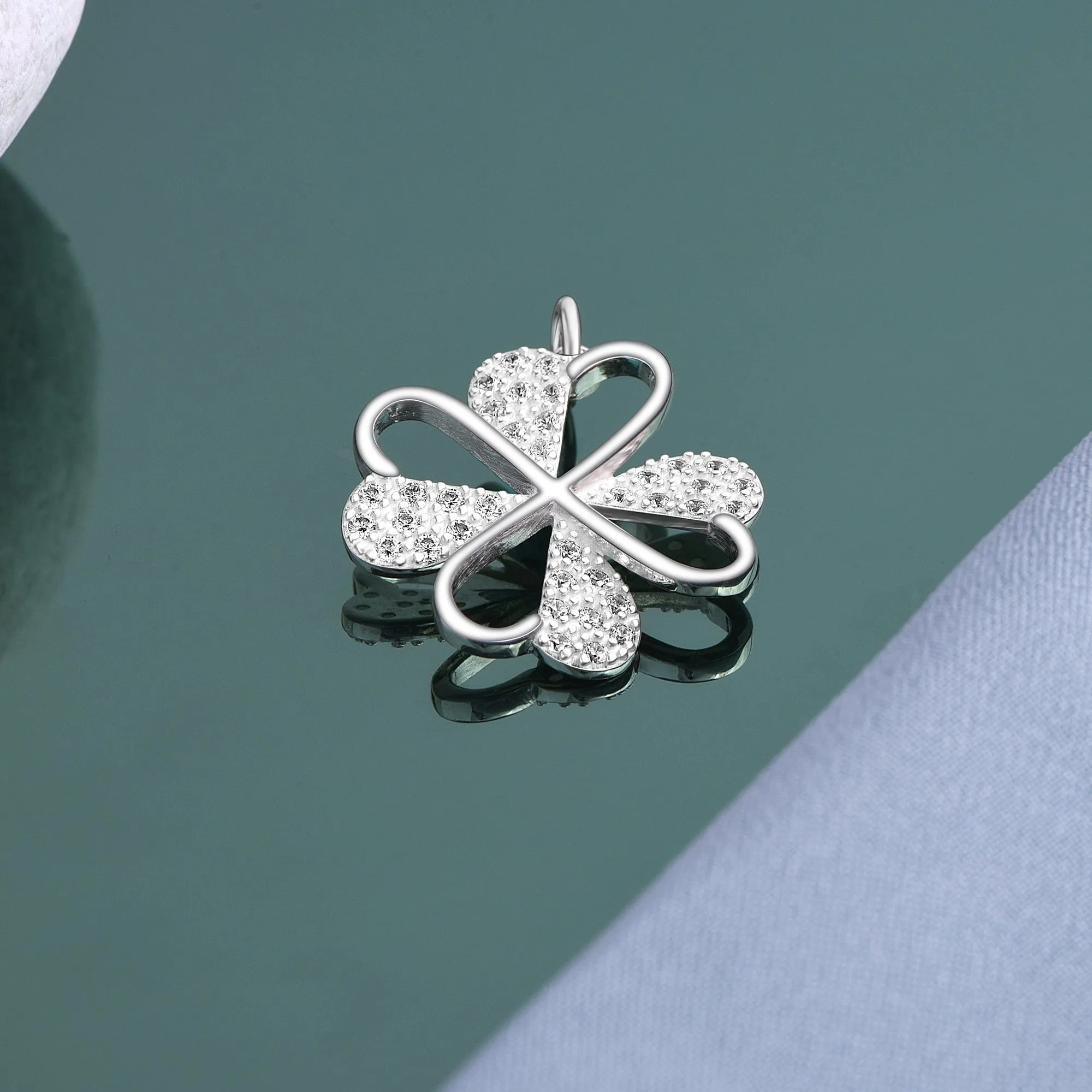 Lucky Infinity Heart Four Leaf Clover Pendant Silver