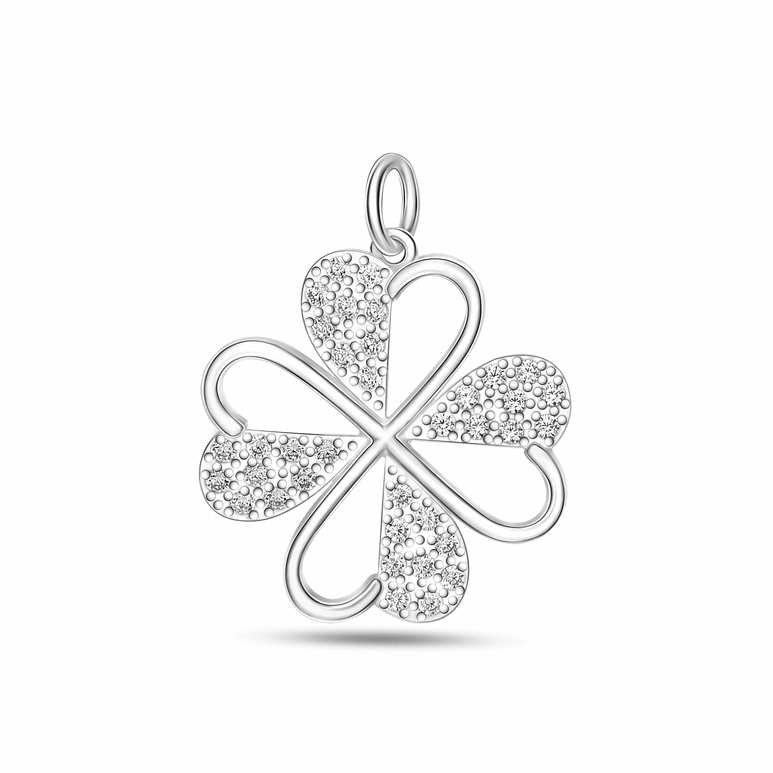 Lucky Infinity Heart Four Leaf Clover Pendant Silver