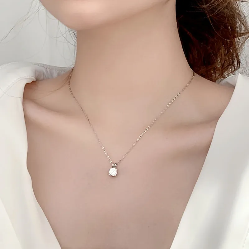 Luxury Moissanite Pendant Necklace - 925 Sterling Silver, 1-2CT, Classic 4 Claw Design, Perfect for Weddings and Engagements, Ideal Gift for Women and Girls