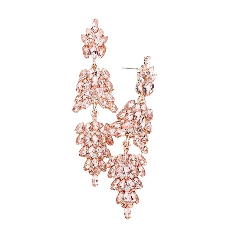 Marquise Crystal Cluster Drop Evening Earrings