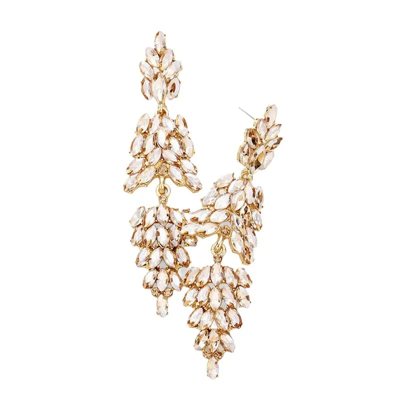 Marquise Crystal Cluster Drop Evening Earrings