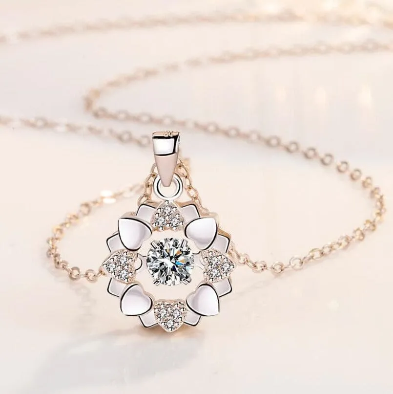 Moissanite Crystal Round Flower Necklace