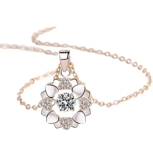 Moissanite Crystal Round Flower Necklace