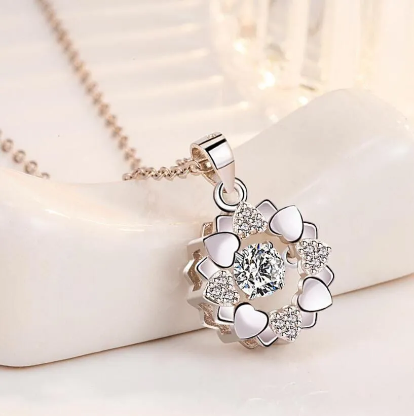 Moissanite Crystal Round Flower Necklace