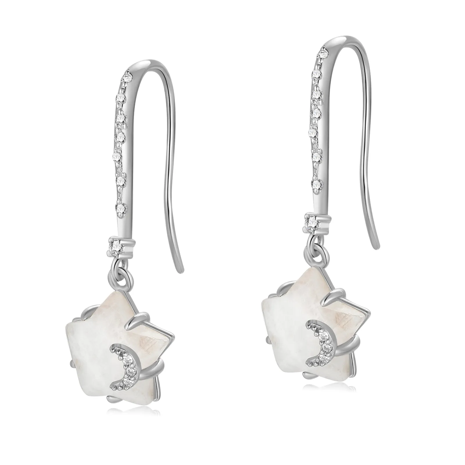 Moonstone Silver Star Earrings - Wishing Star