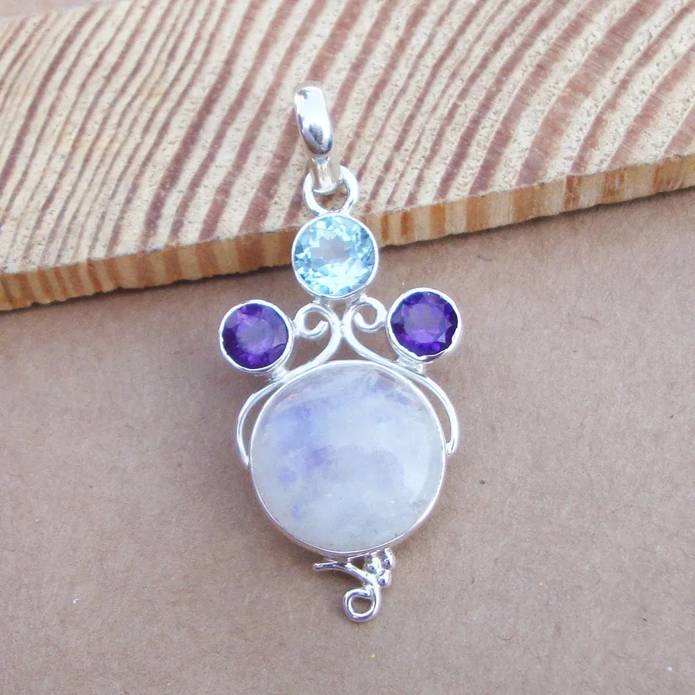 Multi gemstone Pendant - Silver Pendant - 925 Silver Pendant Jewelry