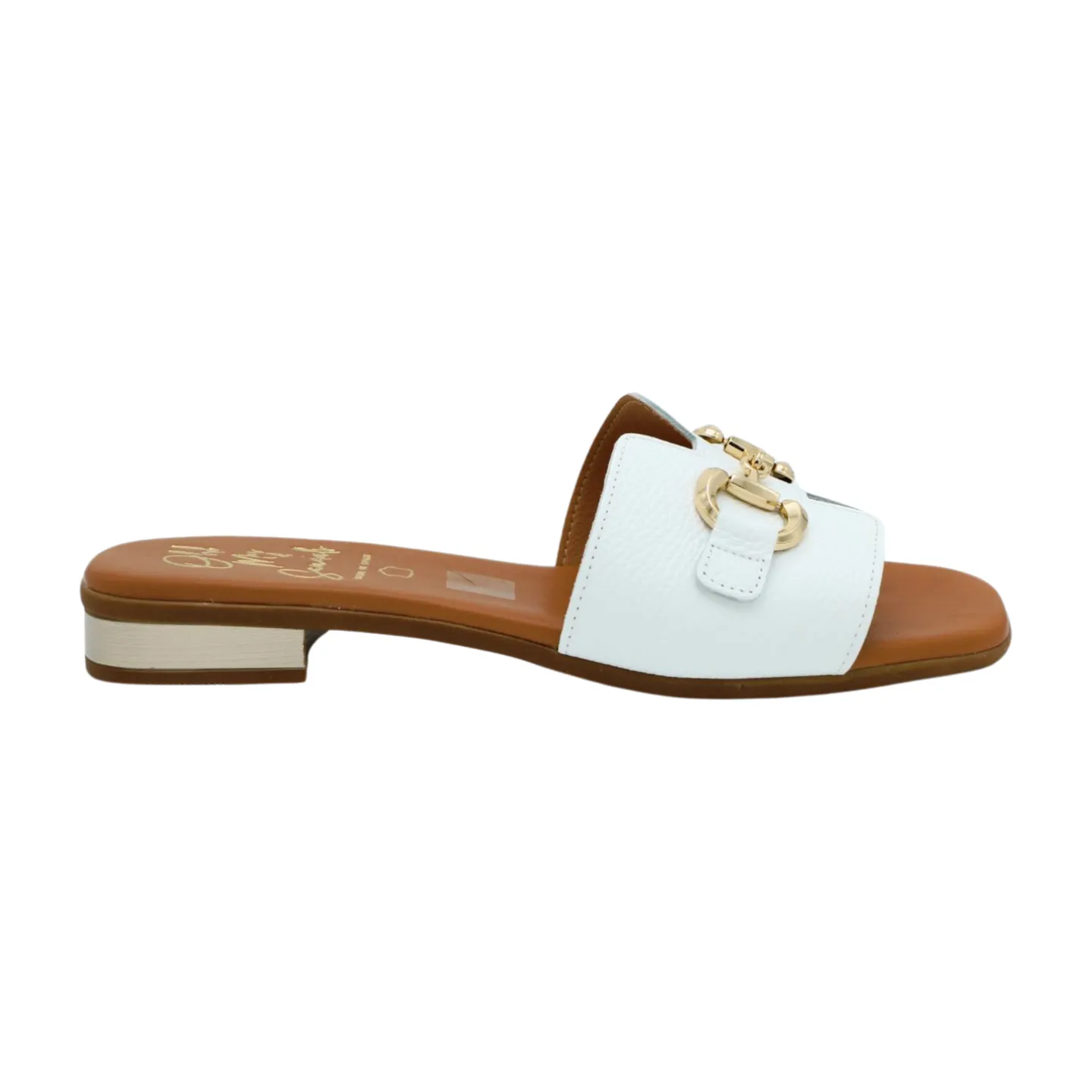 OH MY SANDALS White Leather Slider Sandal