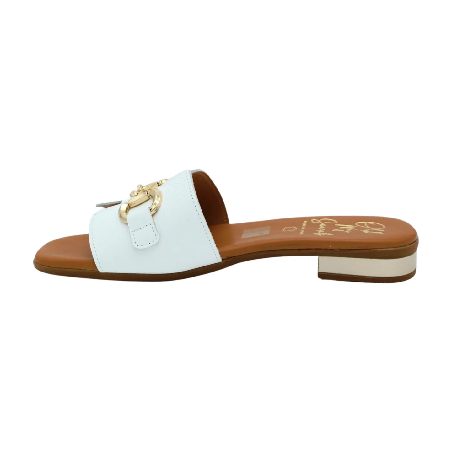 OH MY SANDALS White Leather Slider Sandal