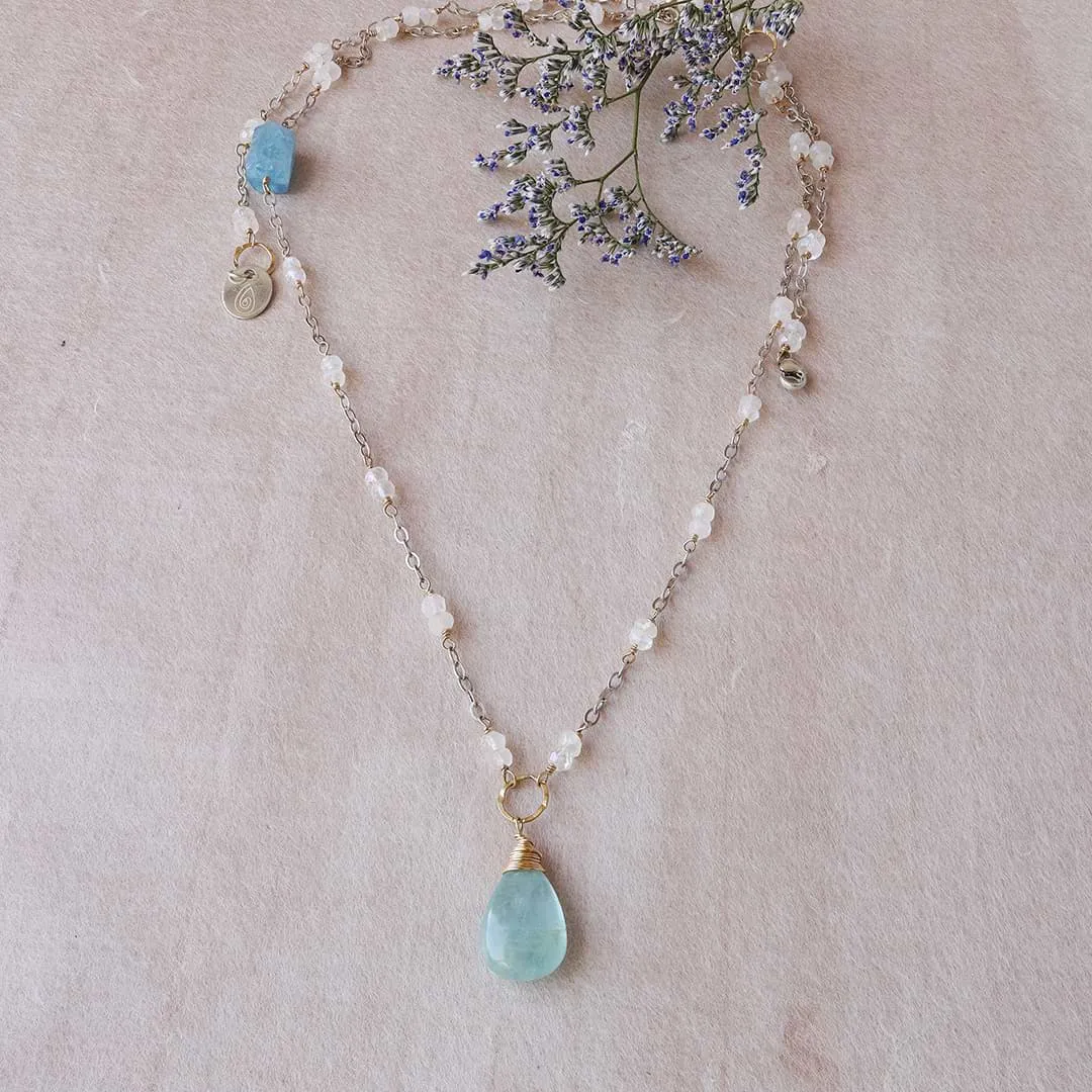 On A Clear Day - Aquamarine and Moonstone Necklace