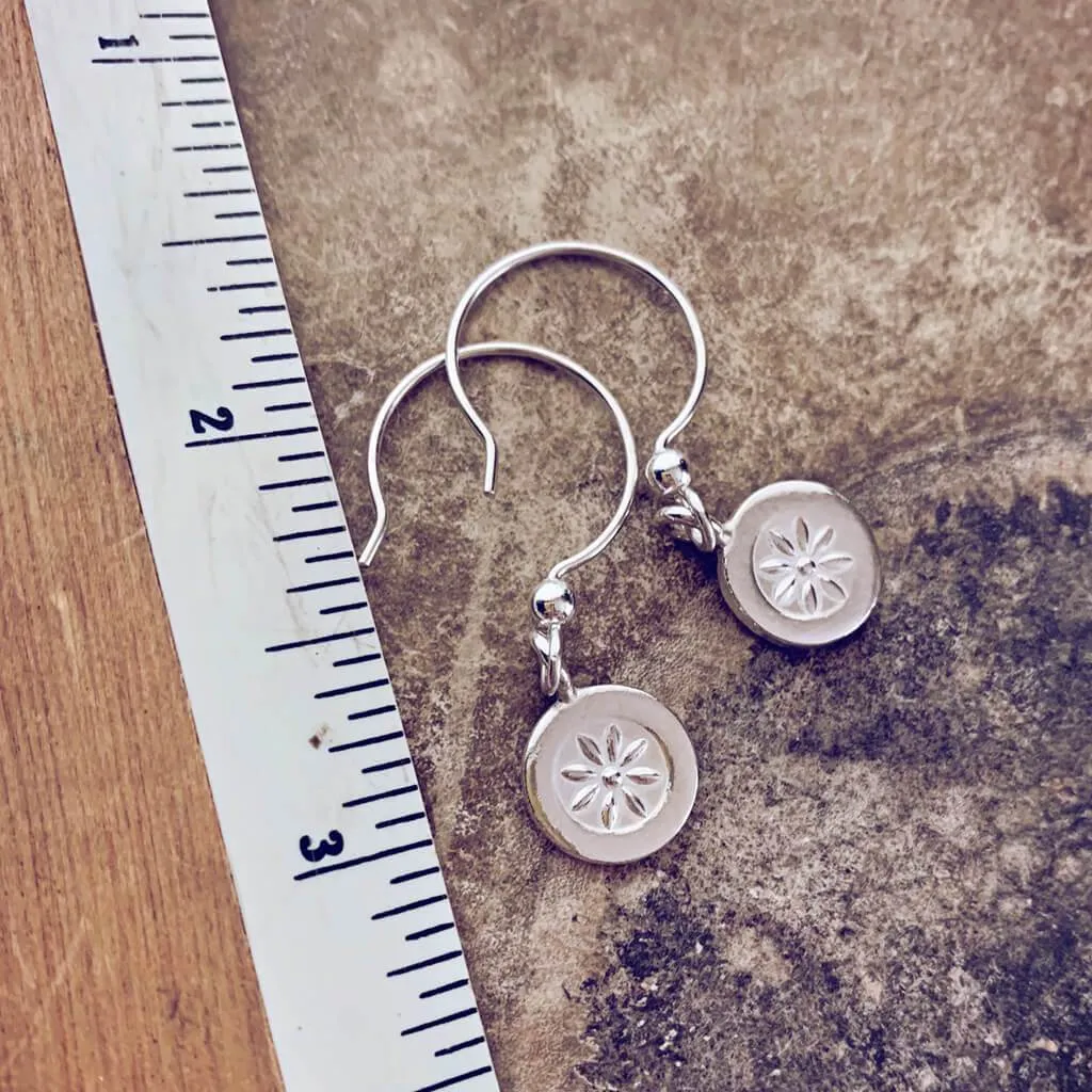 posy // baby boho fine silver and sterling pressed flower charm earrings