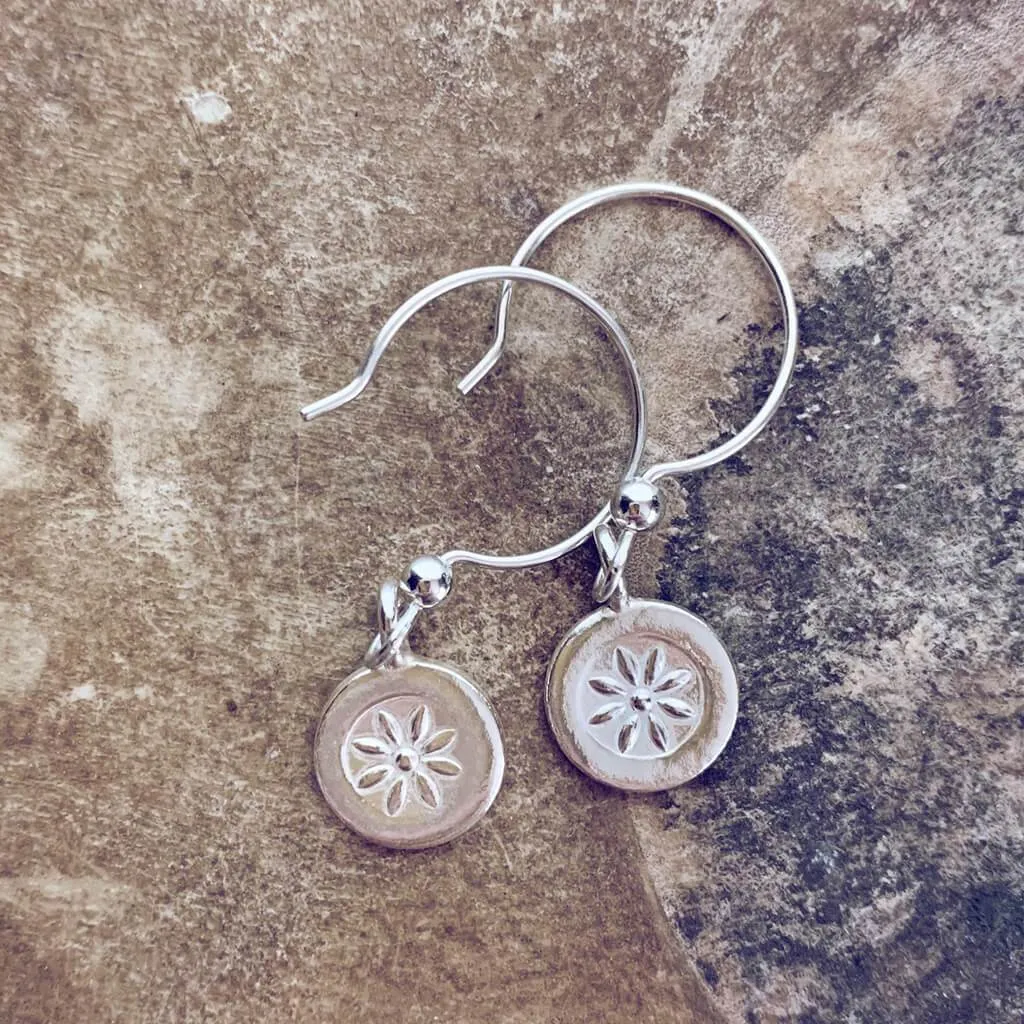 posy // baby boho fine silver and sterling pressed flower charm earrings