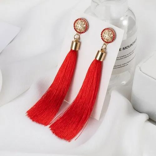 POXAM Fashion Ethnic Long Tassel Drop Earrings For Women Bohemian