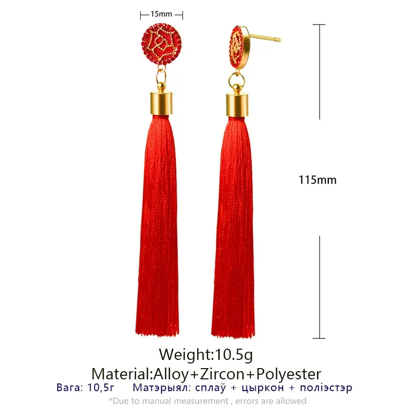 POXAM Fashion Ethnic Long Tassel Drop Earrings For Women Bohemian