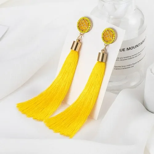 POXAM Fashion Ethnic Long Tassel Drop Earrings For Women Bohemian