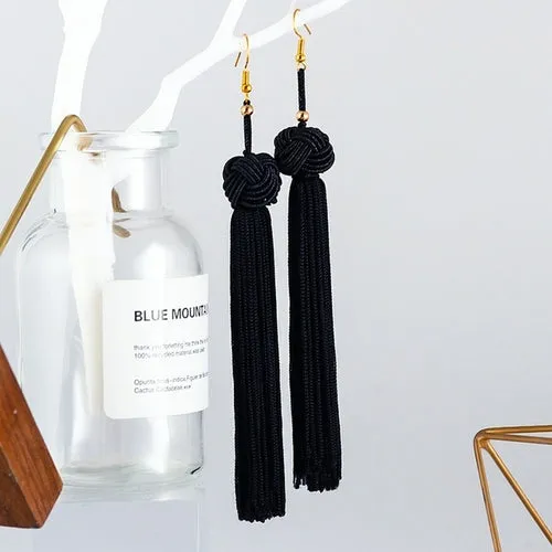 POXAM Fashion Ethnic Long Tassel Drop Earrings For Women Bohemian