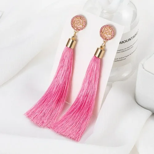 POXAM Fashion Ethnic Long Tassel Drop Earrings For Women Bohemian