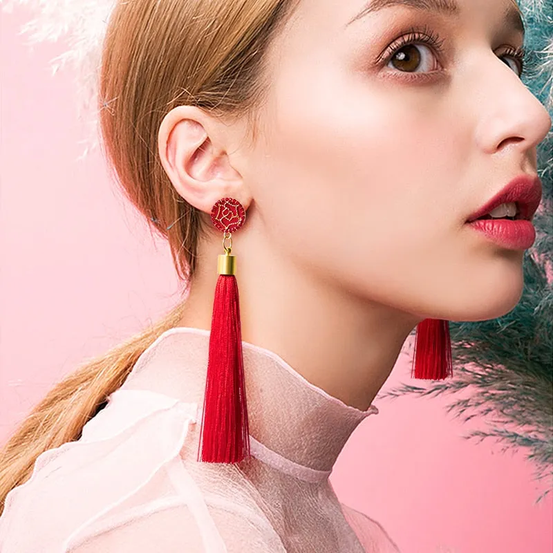 POXAM Fashion Ethnic Long Tassel Drop Earrings For Women Bohemian