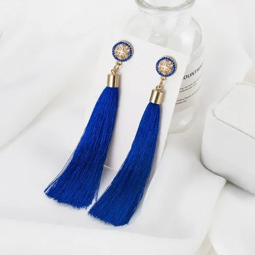 POXAM Fashion Ethnic Long Tassel Drop Earrings For Women Bohemian