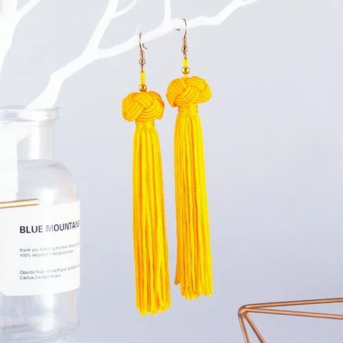 POXAM Fashion Ethnic Long Tassel Drop Earrings For Women Bohemian