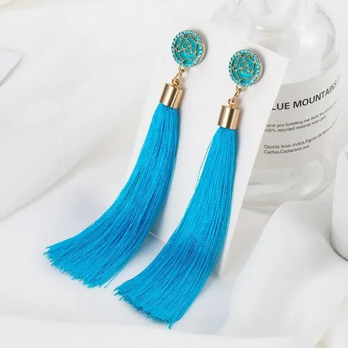 POXAM Fashion Ethnic Long Tassel Drop Earrings For Women Bohemian