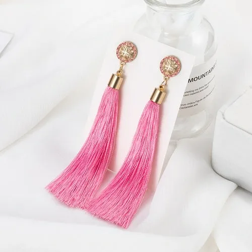 POXAM Fashion Ethnic Long Tassel Drop Earrings For Women Bohemian