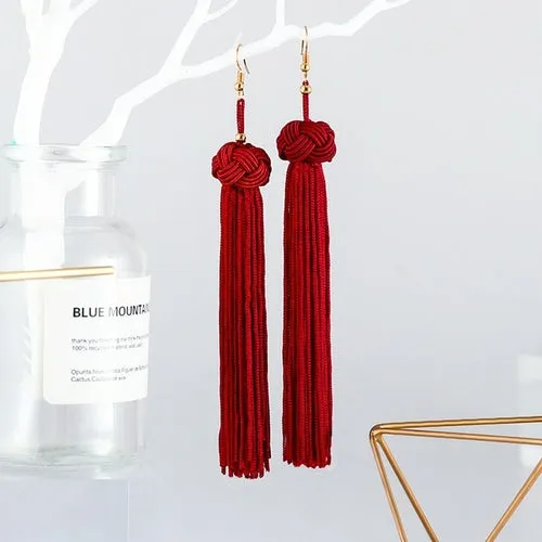 POXAM Fashion Ethnic Long Tassel Drop Earrings For Women Bohemian