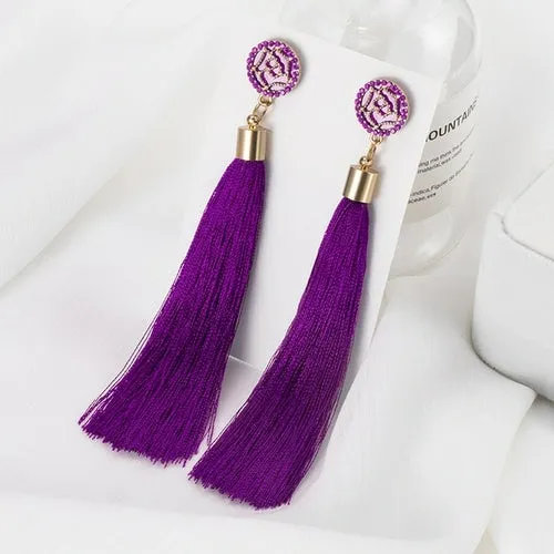 POXAM Fashion Ethnic Long Tassel Drop Earrings For Women Bohemian