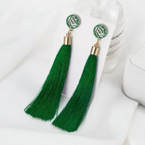 POXAM Fashion Ethnic Long Tassel Drop Earrings For Women Bohemian