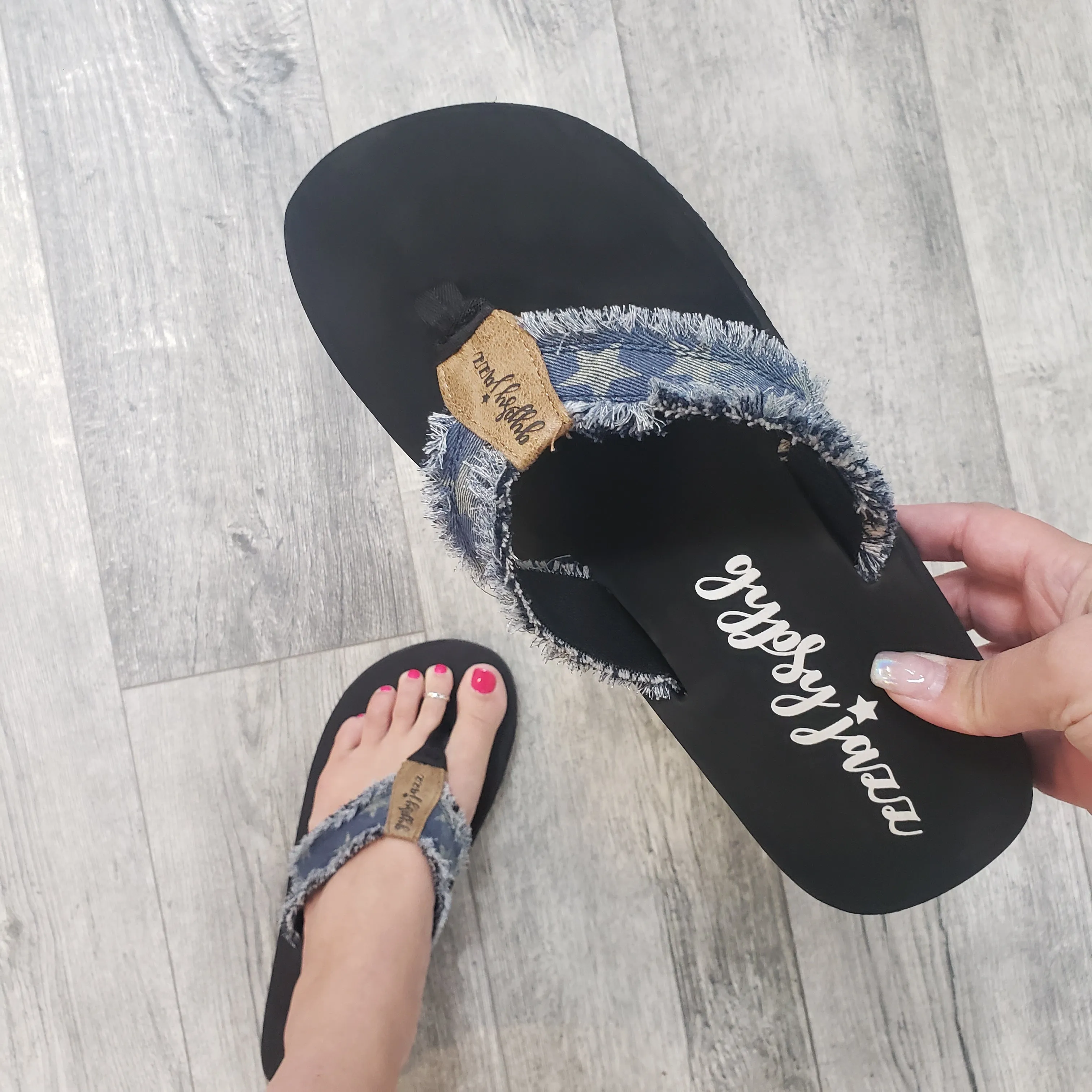 "Encore" By Gypsy Jazz Flip Flop (Navy with Stars)