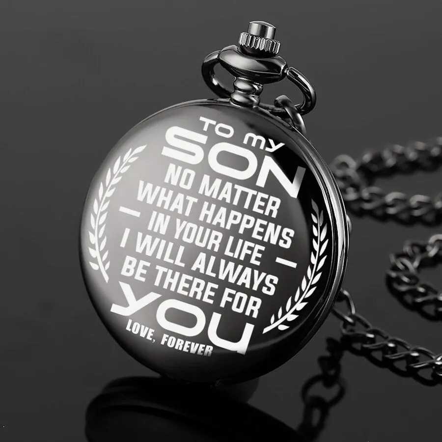 "To My Son" Black Retro Quartz Chain Link Pocket Watch