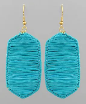 Raffia Wrapped Hexagon Earrings - Turquoise